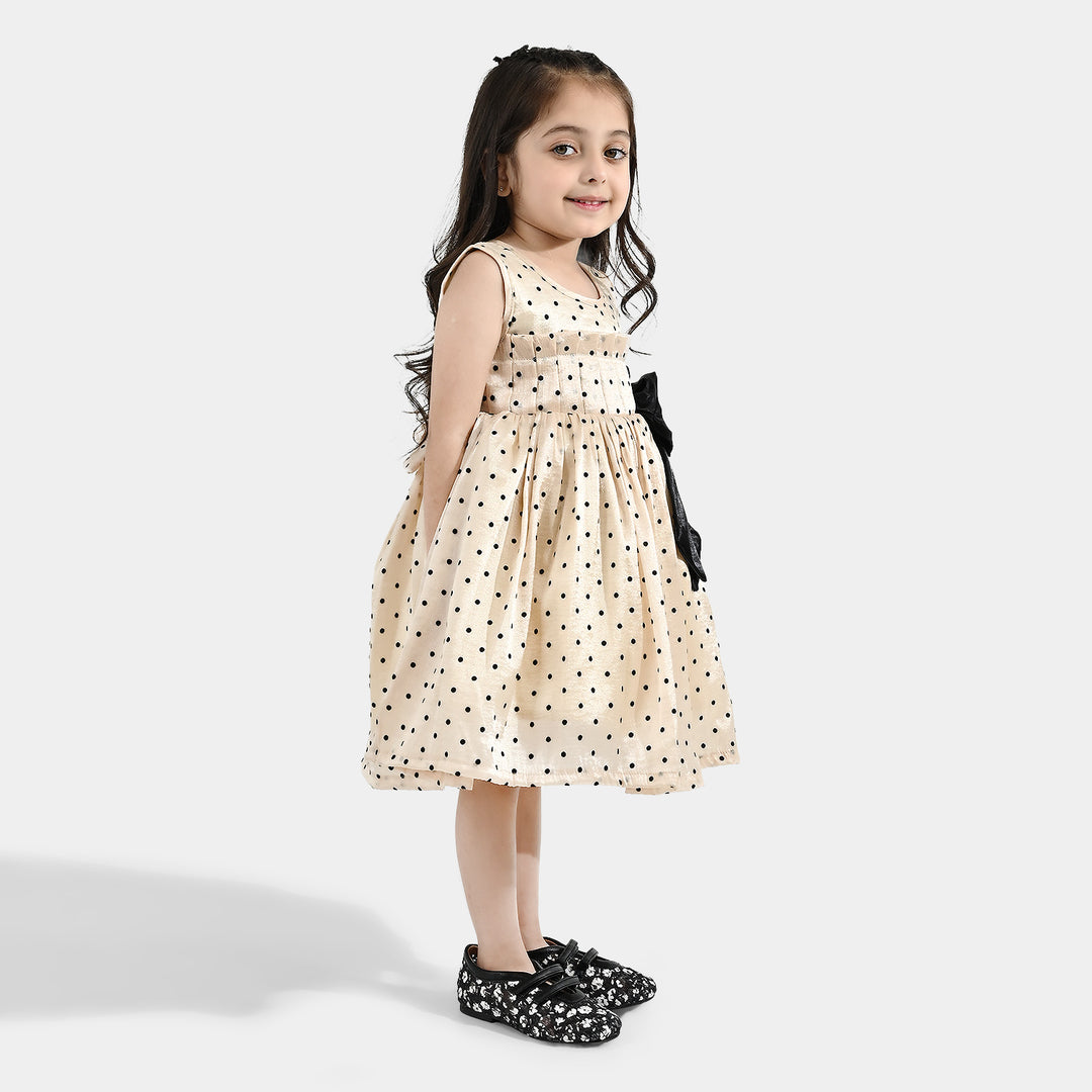 Girls Organza Fancy Frock-Polka Dot-Cream