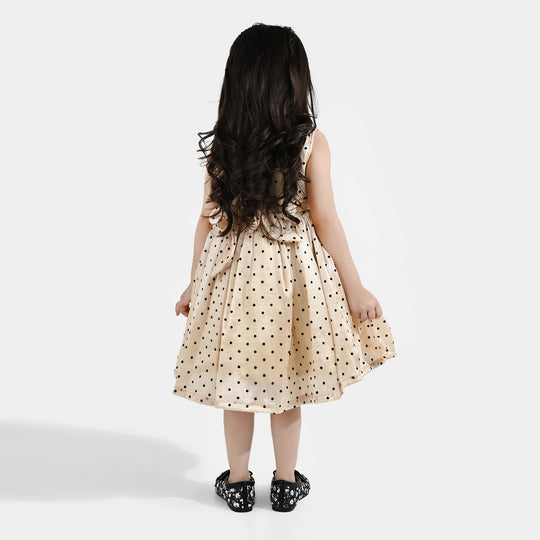Girls Organza Fancy Frock-Polka Dot-Cream