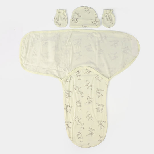 Baby Swaddle with Cap & Mittens Set