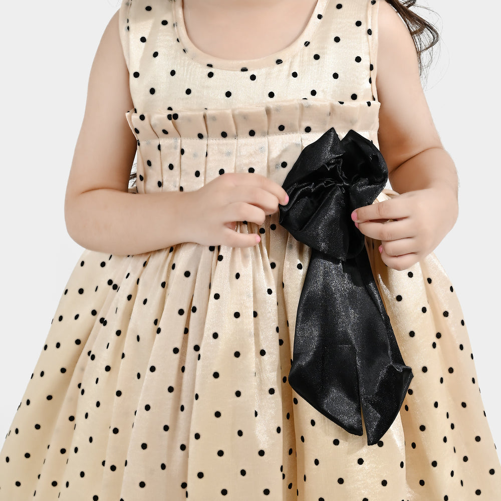 Girls Organza Fancy Frock-Polka Dot-Cream