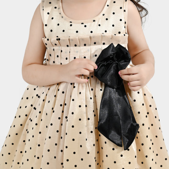 Girls Organza Fancy Frock-Polka Dot-Cream