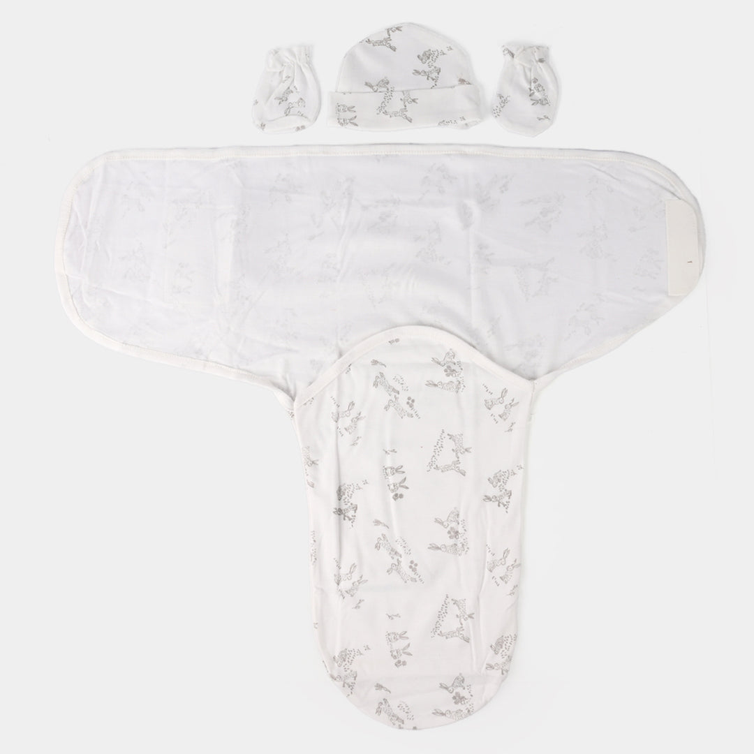 Baby Swaddle with Cap & Mittens Set