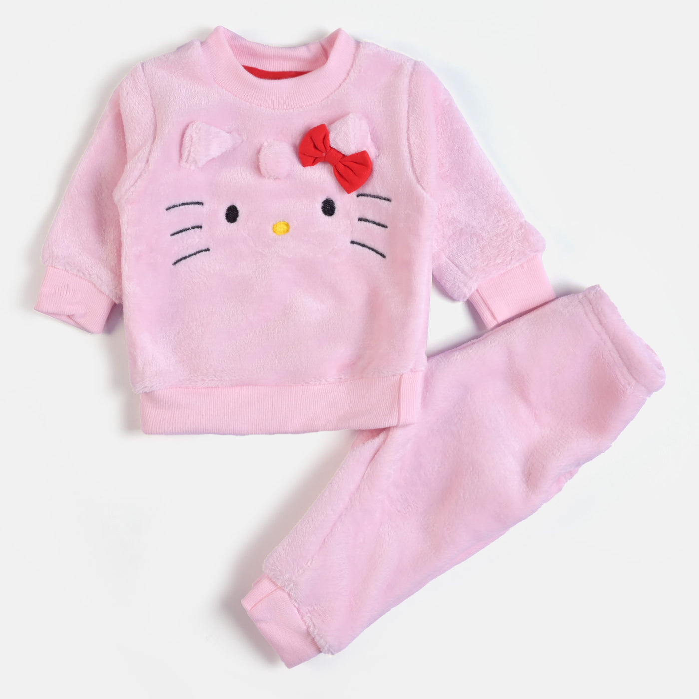 Infant Girls Velour 2PC Suit Kitty - Light Pink