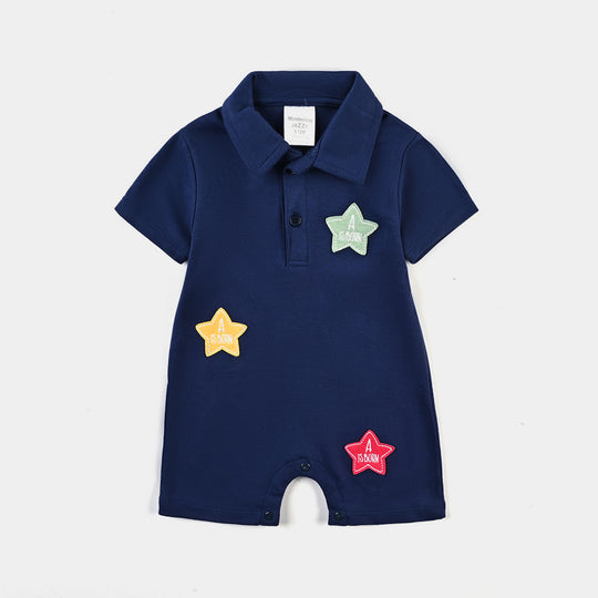 Infant Unisex Cotton Interlock Romper-NAVY