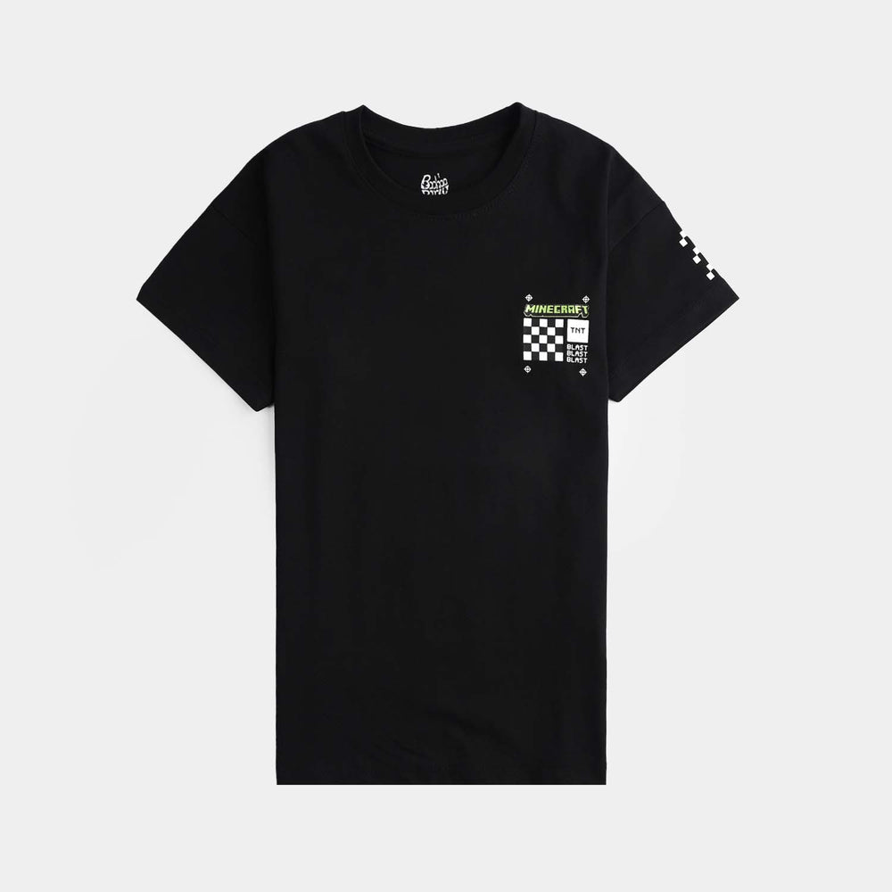 Boys Cotton Jersey T-Shirt Minecraft -Jet Black