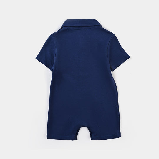 Infant Unisex Cotton Interlock Romper-NAVY