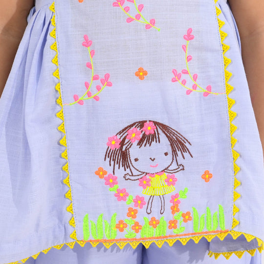Infant Girls Cotton Slub Embroidery 2Pcs (Glam Doll) - Lilac