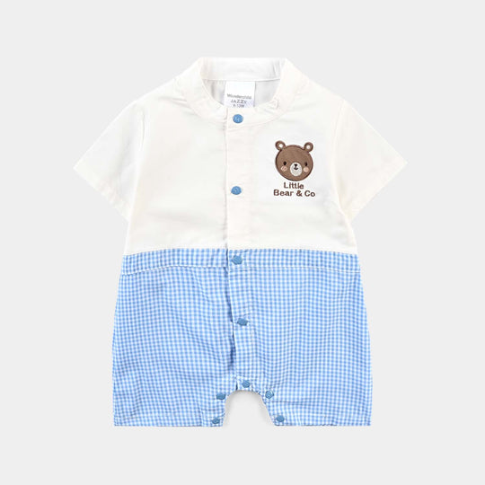 Infant Boys Cotton Interlock Romper-White/Blue