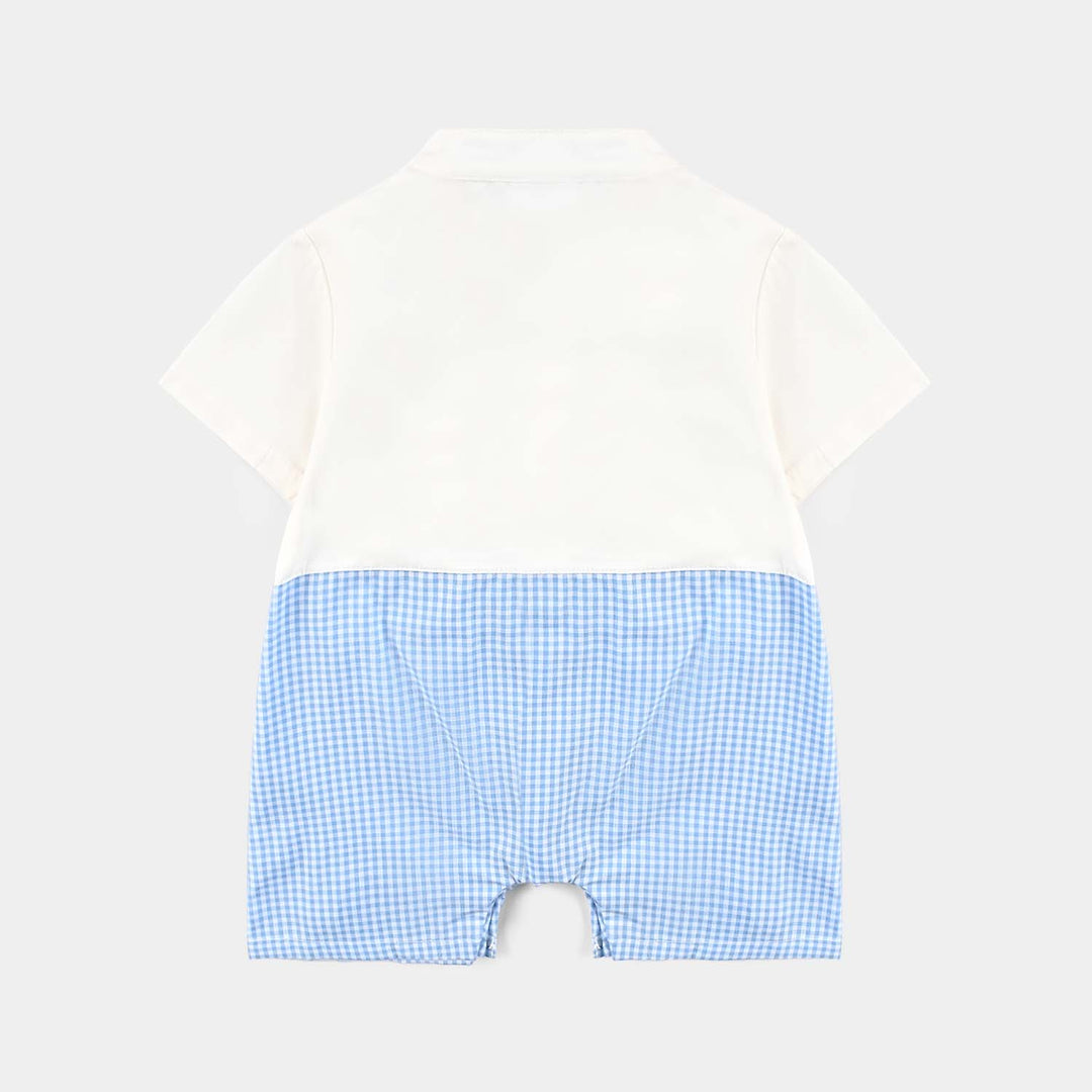 Infant Boys Cotton Interlock Romper-White/Blue