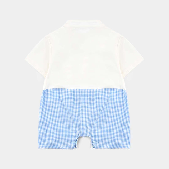 Infant Boys Cotton Interlock Romper-White/Blue