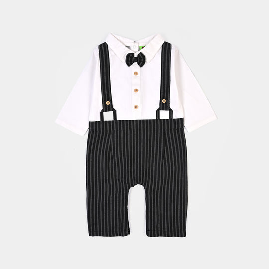Infant Boys Yarn Dyed Woven Romper-Starry Night-BLACK