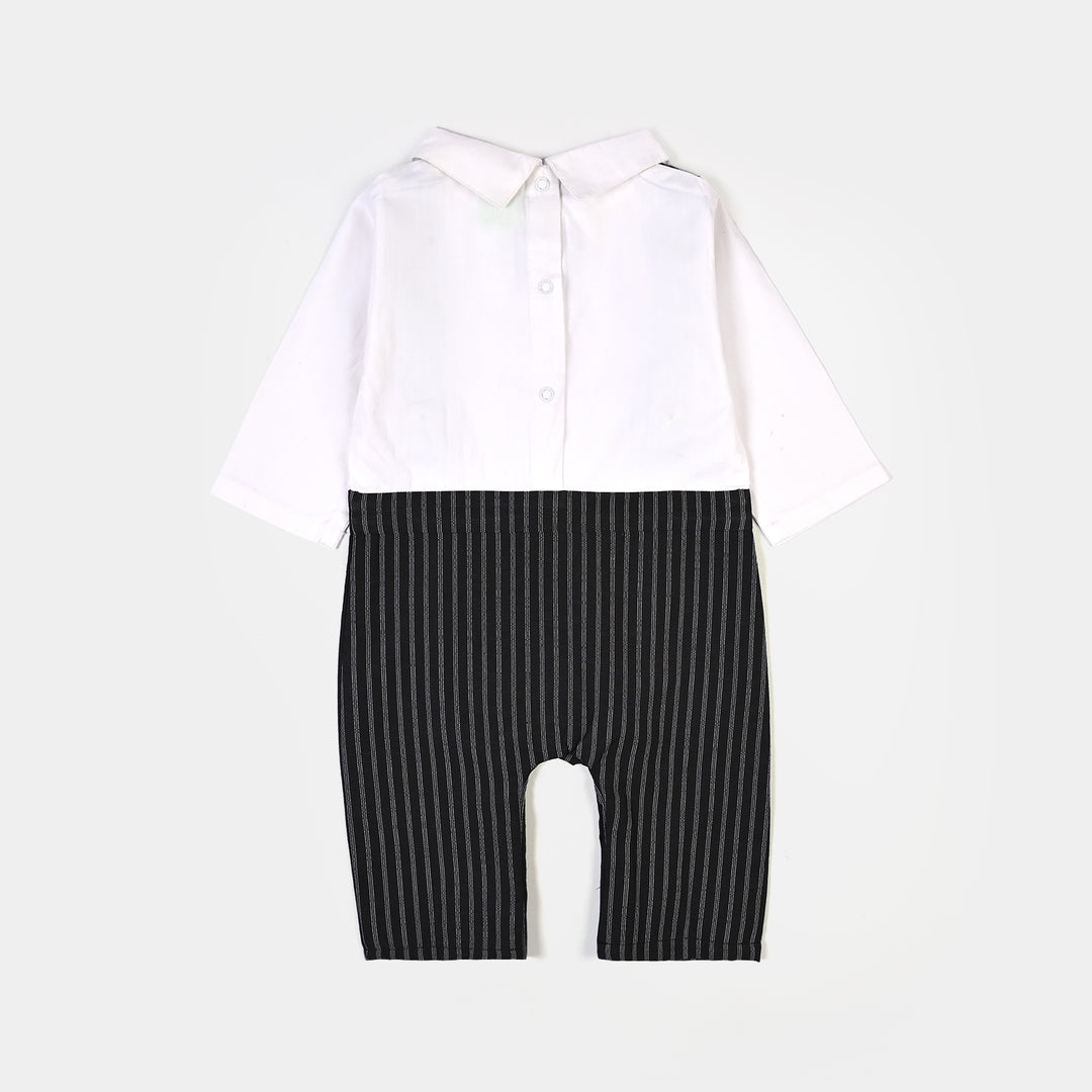 Infant Boys Yarn Dyed Woven Romper-Starry Night-BLACK