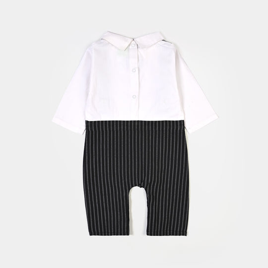 Infant Boys Yarn Dyed Woven Romper-Starry Night-BLACK