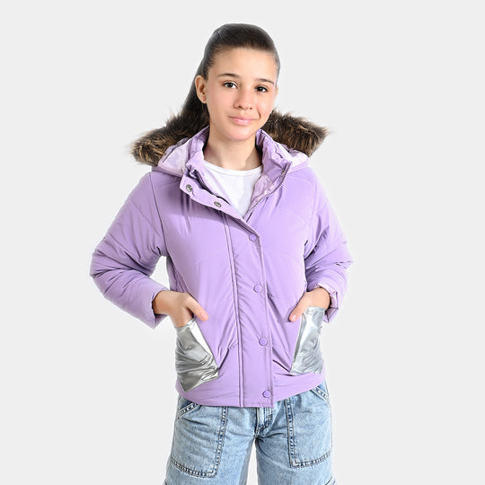 Girls Mix taffeta Quilted Jacket ORB-Purple