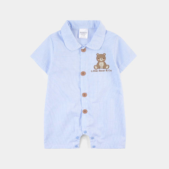 Infant Boys Cotton Interlock Romper-Blue Check