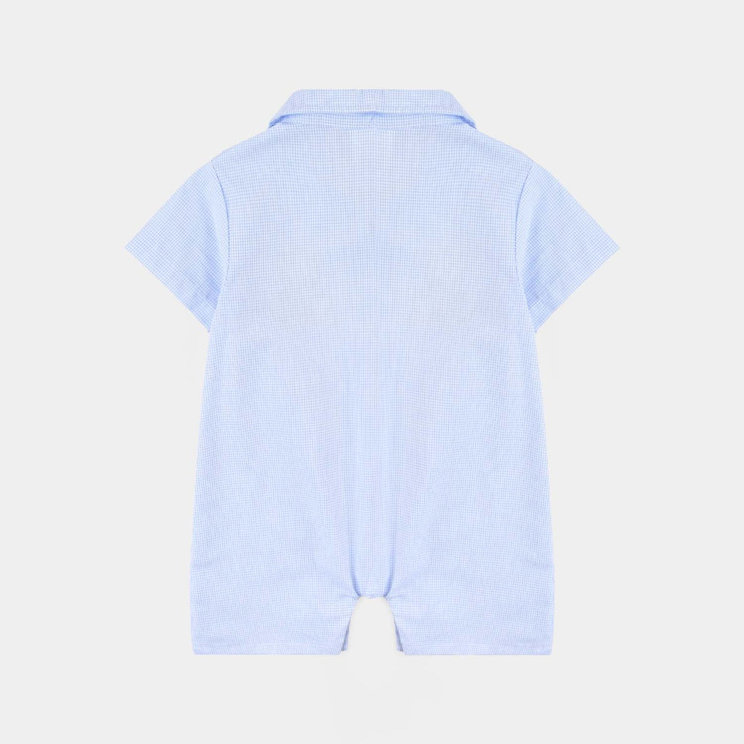 Infant Boys Cotton Interlock Romper-Blue Check