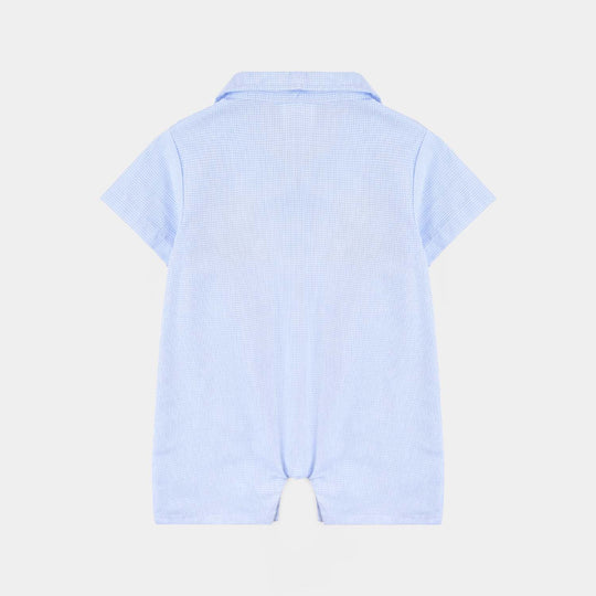 Infant Boys Cotton Interlock Romper-Blue Check