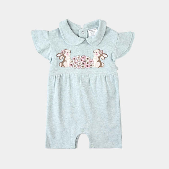 Infant Girls Cotton Interlock Romper-Green