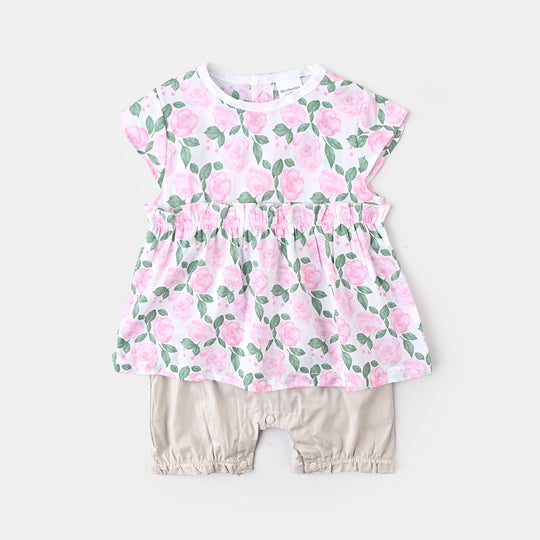 Infant Girls Cotton Interlock Suit-Pink/Beige