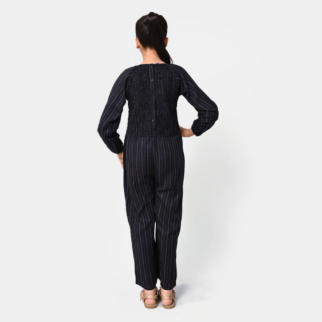 Girls Linen Jumpsuit - BLACK