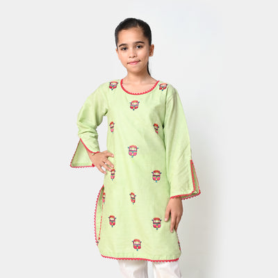 Girls Jacquard Embroidered Kurti Rikshaw Ride - Grape Green