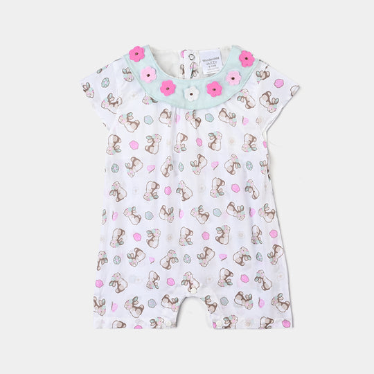 Infant Girls Cotton Interlock Romper-White