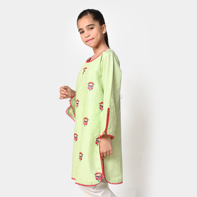 Girls Jacquard Embroidered Kurti Rikshaw Ride - Grape Green