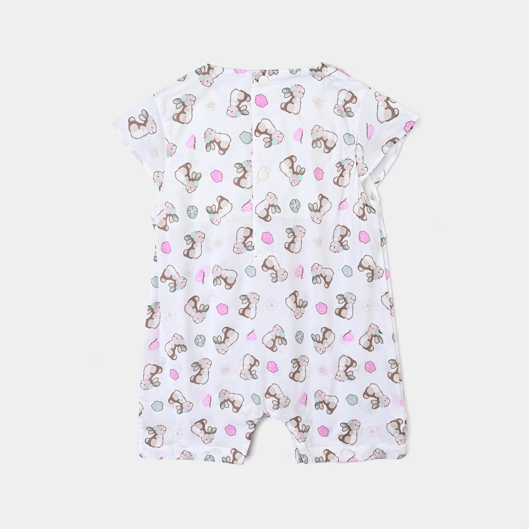 Infant Girls Cotton Interlock Romper-White