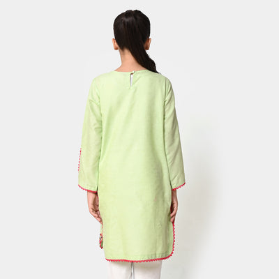 Girls Jacquard Embroidered Kurti Rikshaw Ride - Grape Green