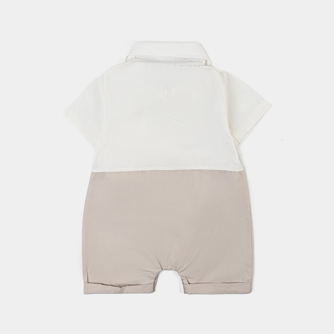 Infant Boys Cotton Interlock Romper-White/Beige