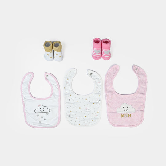 Baby Bibs & Booties Set | 5 Pcs