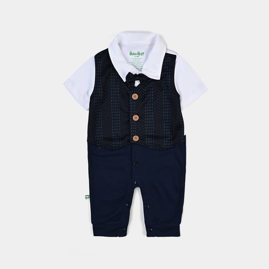 Infant Boys Cotton Interlock Romper-Navy/White