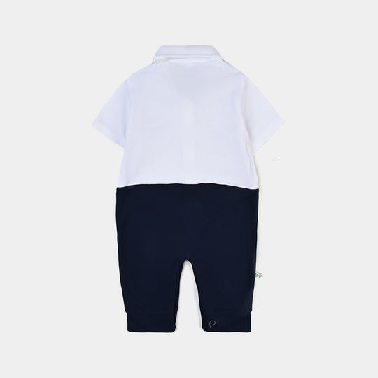 Infant Boys Cotton Interlock Romper-Navy/White