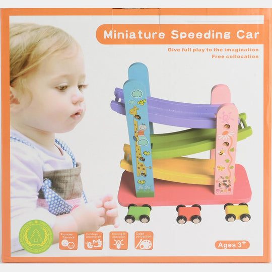 Miniature Wooden Speeding Car Ramp Race Track Set