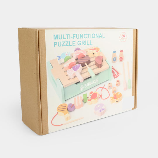 Multi-Functional Puzzle Grill / Wooden BarBQ Pretend Play Set