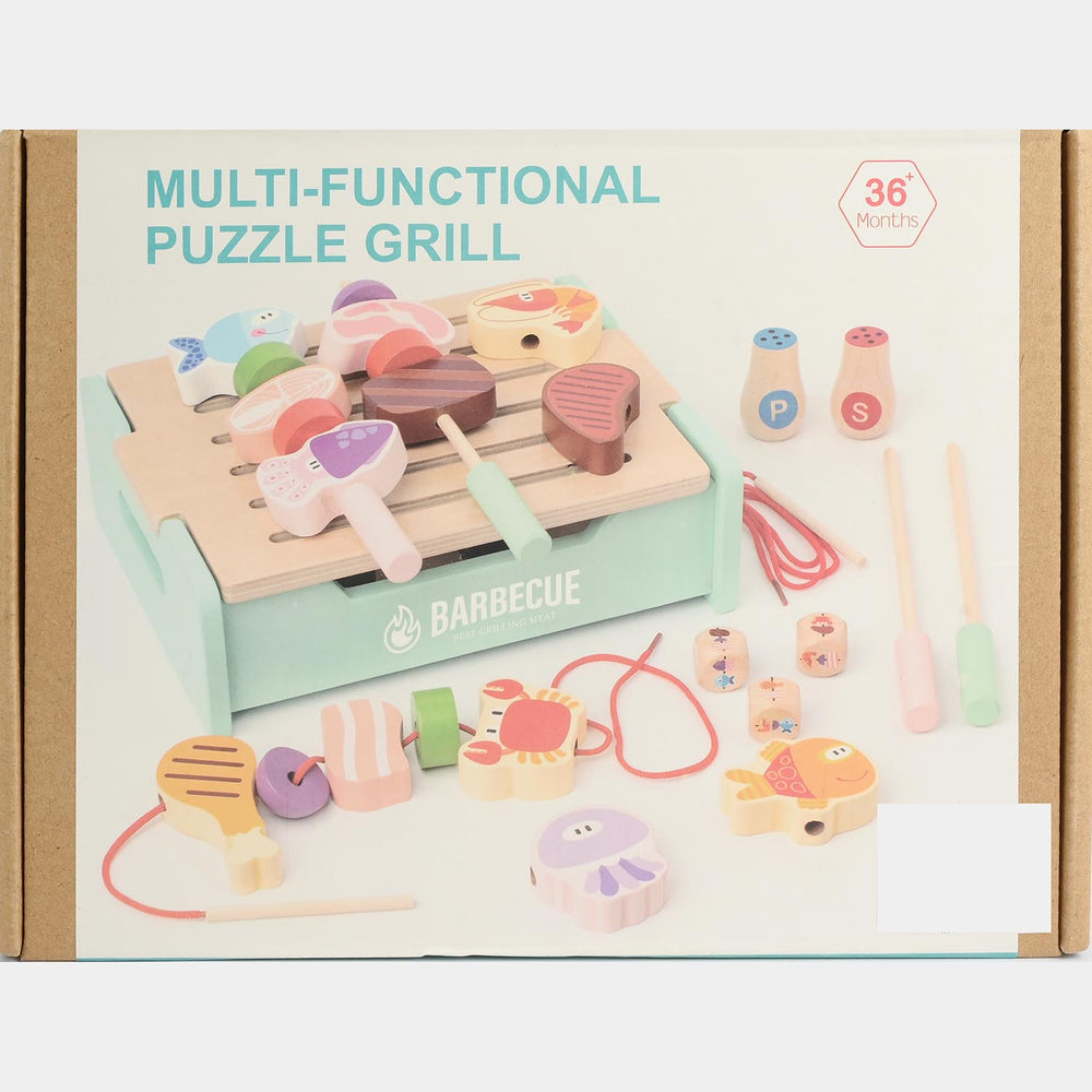 Multi-Functional Puzzle Grill / Wooden BarBQ Pretend Play Set
