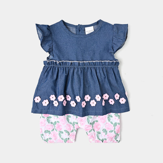 Infant Girls Cotton Interlock Romper-Navy Pink