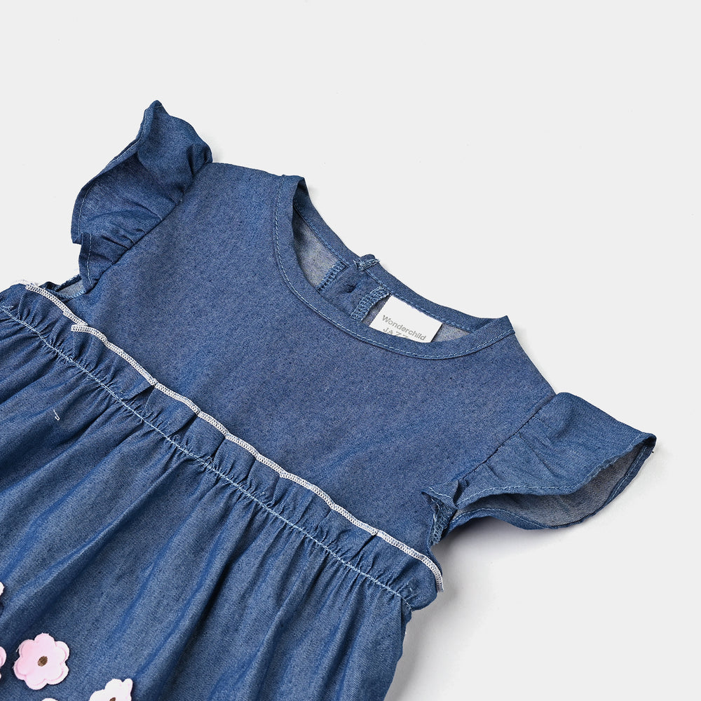 Infant Girls Cotton Interlock Romper-Navy Pink