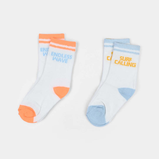 Infant Boys Socks Pack of 2 Endless Waves-White