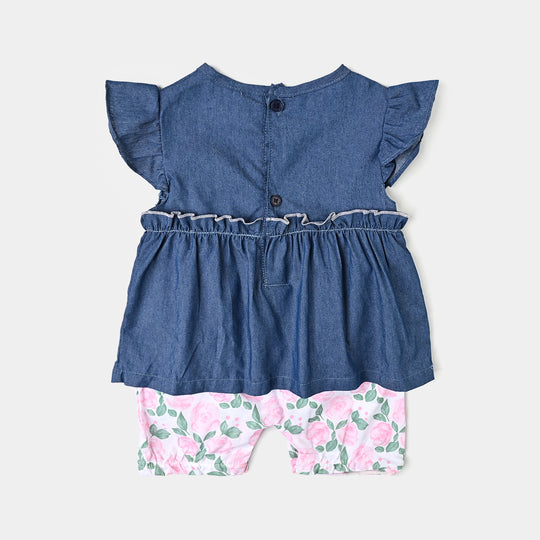 Infant Girls Cotton Interlock Romper-Navy Pink