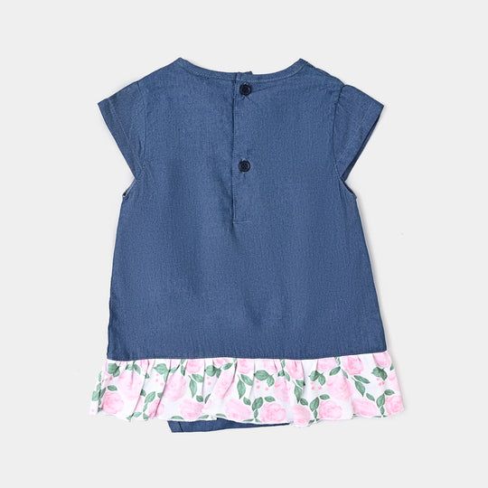 Infant Girls Cotton Interlock Romper-Navy Pink