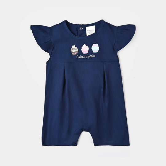 Infant Girls Cotton Interlock Romper-NAVY