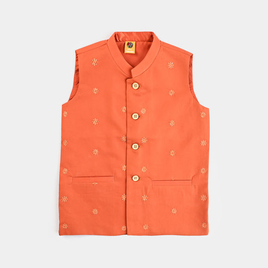 Boys Cotton Poplin 3 Piece Suit (Tone On Tone)-B/Orange