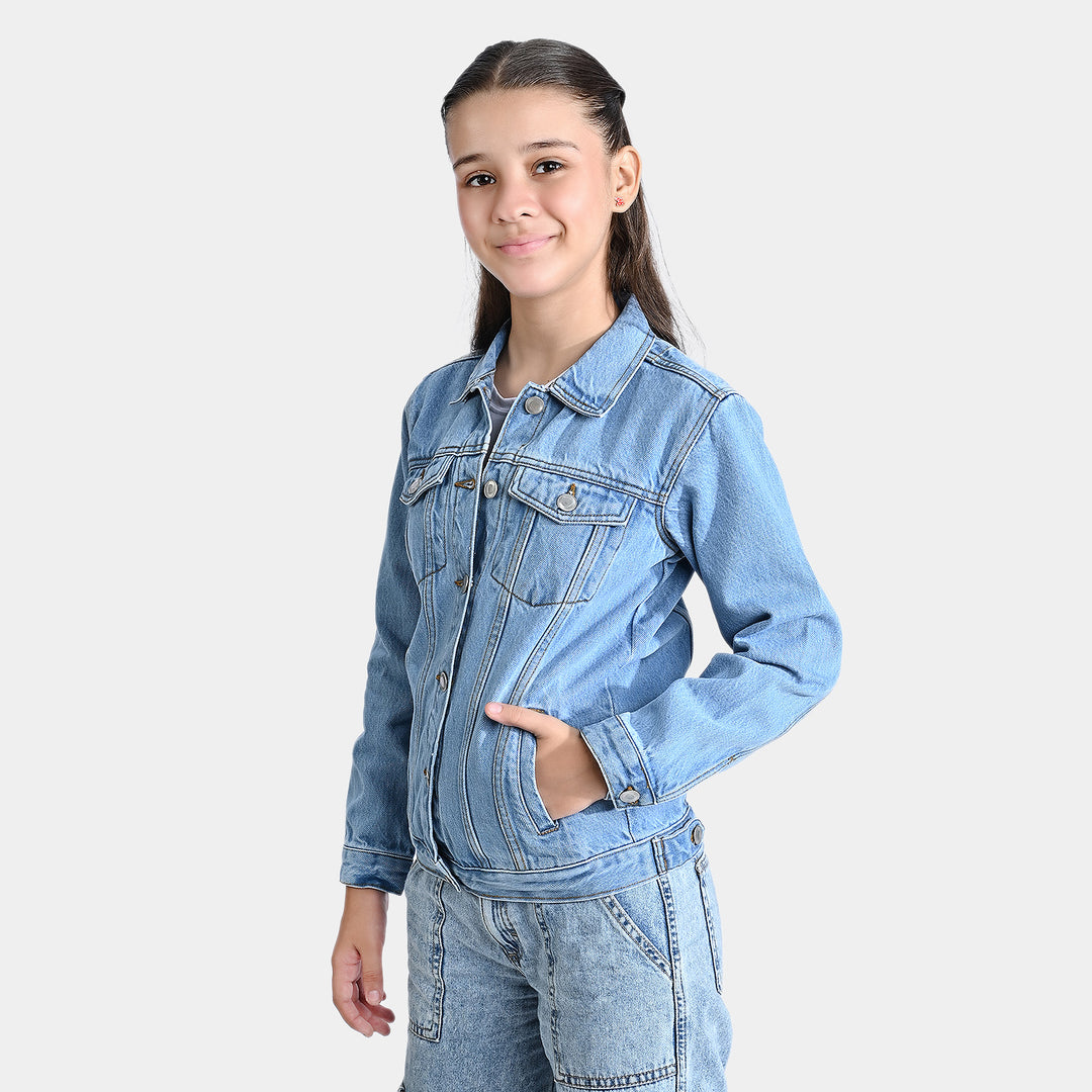 Girls Denim rigid Woven Jacket Basic-LT.Blue