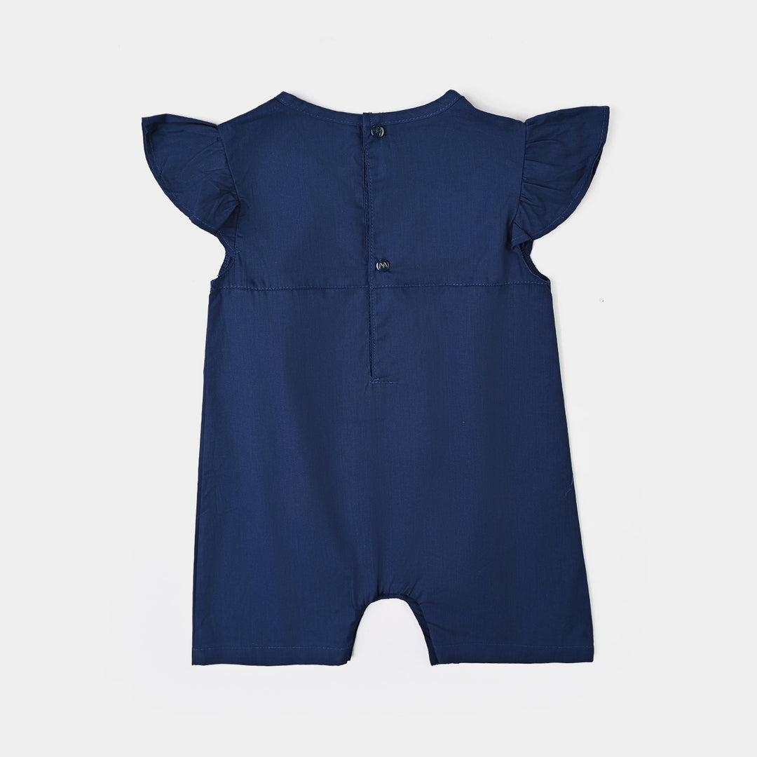 Infant Girls Cotton Interlock Romper-NAVY