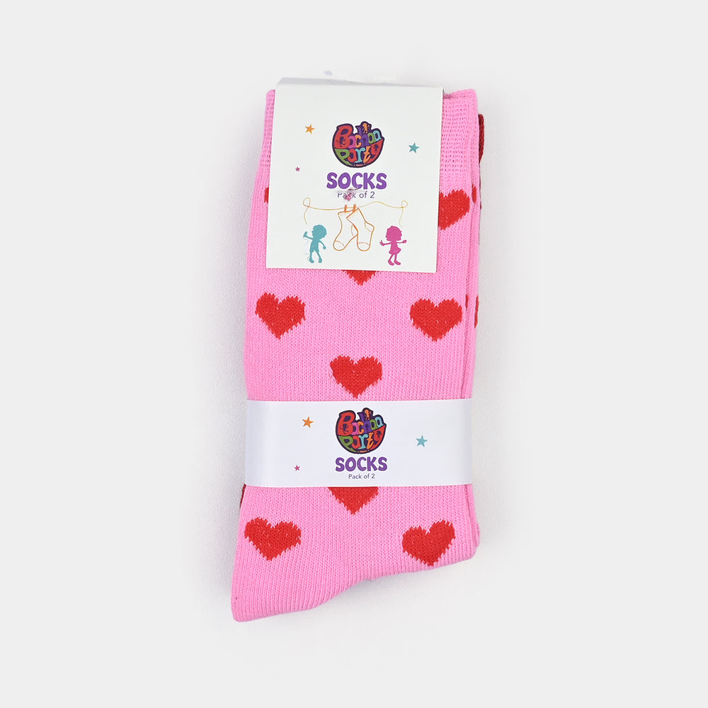 Girls Socks Pack of 2 Hearts-Pink/Red