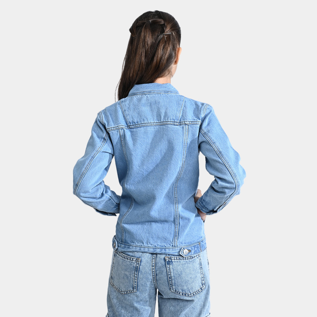 Girls Denim rigid Woven Jacket Basic-LT.Blue