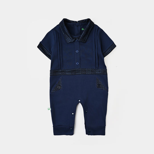 Infant Boys Cotton Interlock Romper-NAVY