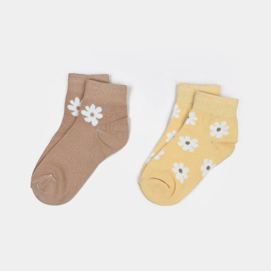 Girls Socks Pack of 2 Floral-Brown/Sand