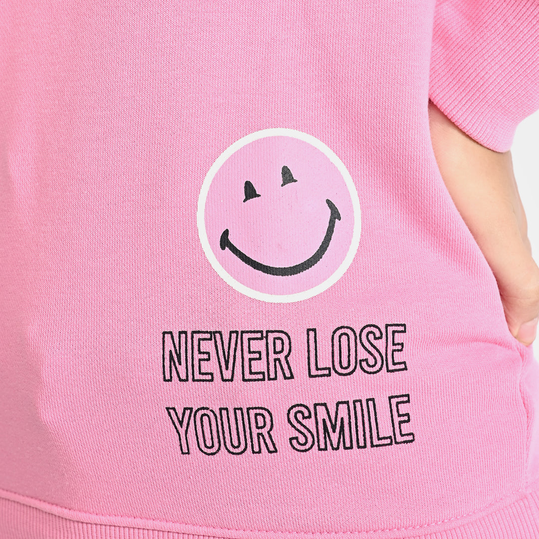 Girls Cotton Terry Sweatshirt Never Loose Your Smile-Sachet Pink